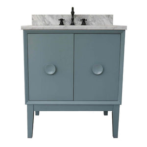 31" Single vanity in Aqua Blue finish with White Carrara top and oval sink - 400400-AB-WMO