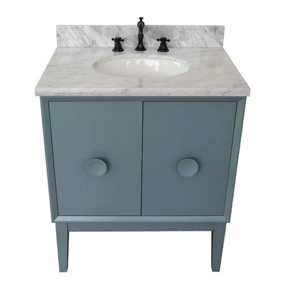 31" Single vanity in Aqua Blue finish with White Carrara top and oval sink - 400400-AB-WMO