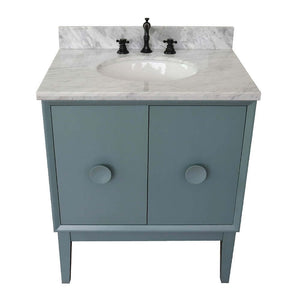 31" Single vanity in Aqua Blue finish with White Carrara top and oval sink - 400400-AB-WMO