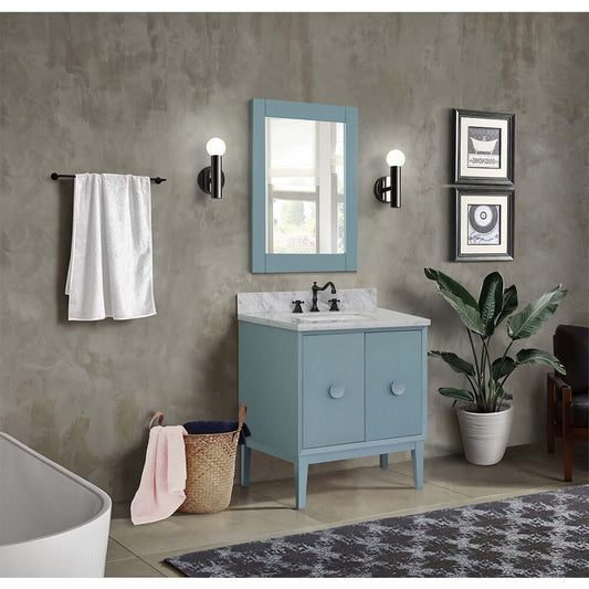 31" Single vanity in Aqua Blue finish with White Carrara top and rectangle sink - 400400-AB-WMR