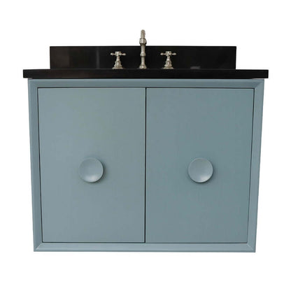 31" Single wall mount vanity in Aqua Blue finish with Black Galaxy top and oval sink - 400400-CAB-AB-BGO