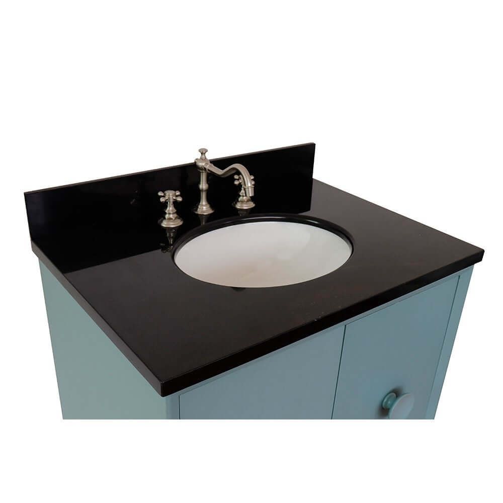 31" Single wall mount vanity in Aqua Blue finish with Black Galaxy top and oval sink - 400400-CAB-AB-BGO