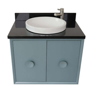 31" Single wall mount vanity in Aqua Blue finish with Black Galaxy top and round sink - 400400-CAB-AB-BGRD