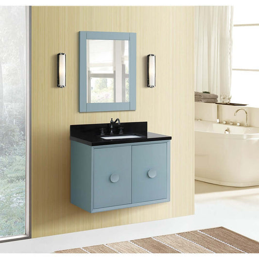 31" Single wall mount vanity in Aqua Blue finish with Black Galaxy top and rectangle sink - 400400-CAB-AB-BGR