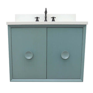 31" Single wall mount vanity in Aqua Blue finish with White Quartz top and oval sink - 400400-CAB-AB-WEO