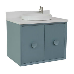 31" Single wall mount vanity in Aqua Blue finish with White Quartz top and round sink - 400400-CAB-AB-WERD
