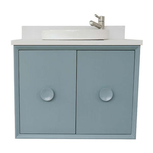 31" Single wall mount vanity in Aqua Blue finish with White Quartz top and round sink - 400400-CAB-AB-WERD