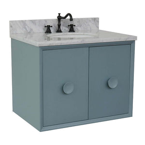 31" Single wall mount vanity in Aqua Blue finish with White Carrara top and oval sink - 400400-CAB-AB-WMO