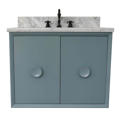 31" Single wall mount vanity in Aqua Blue finish with White Carrara top and oval sink - 400400-CAB-AB-WMO