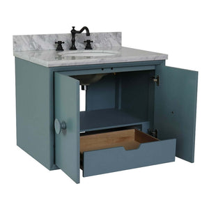 31" Single wall mount vanity in Aqua Blue finish with White Carrara top and oval sink - 400400-CAB-AB-WMO