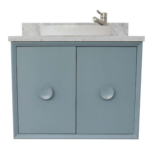 31" Single wall mount vanity in Aqua Blue finish with White Carrara top and round sink - 400400-CAB-AB-WMRD