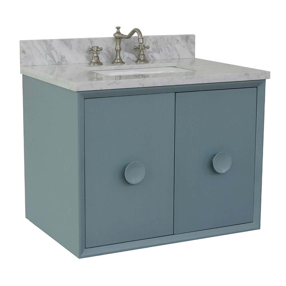 31" Single wall mount vanity in Aqua Blue finish with White Carrara top and rectangle sink - 400400-CAB-AB-WMR