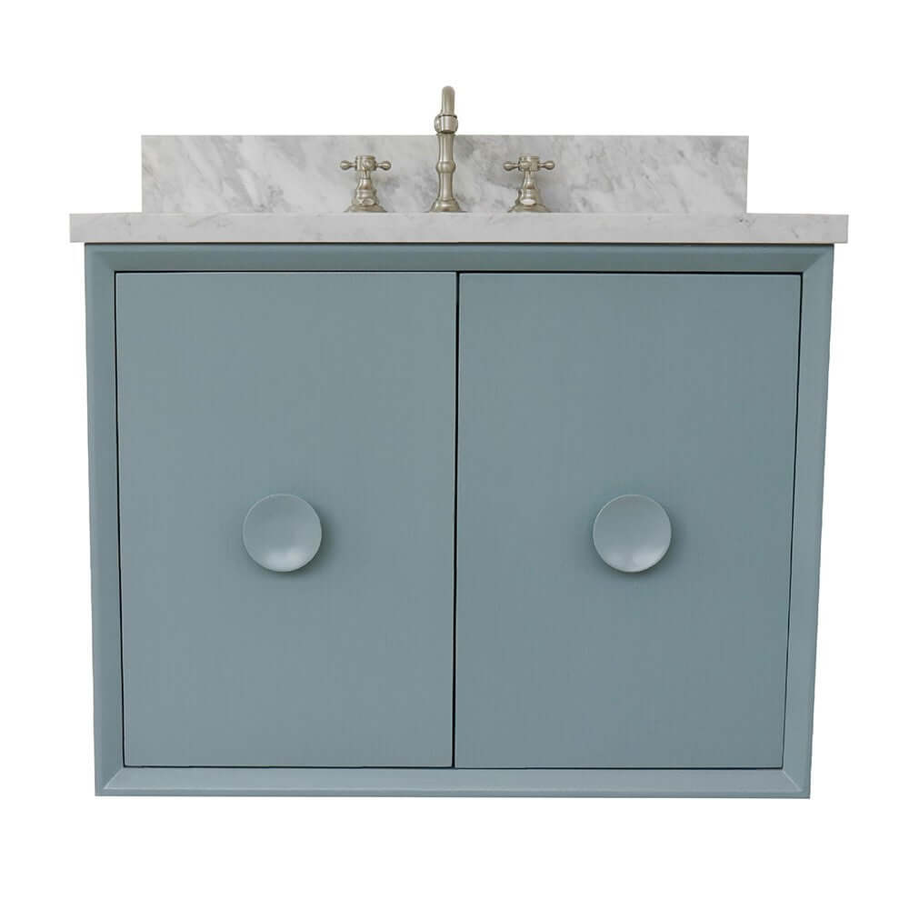 31" Single wall mount vanity in Aqua Blue finish with White Carrara top and rectangle sink - 400400-CAB-AB-WMR