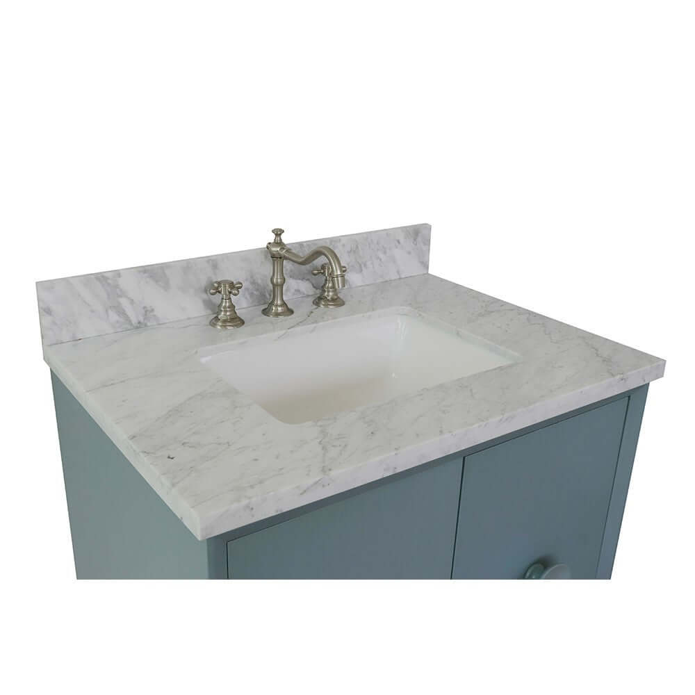 31" Single wall mount vanity in Aqua Blue finish with White Carrara top and rectangle sink - 400400-CAB-AB-WMR