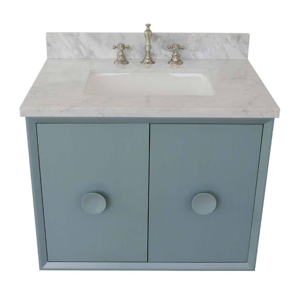 31" Single wall mount vanity in Aqua Blue finish with White Carrara top and rectangle sink - 400400-CAB-AB-WMR