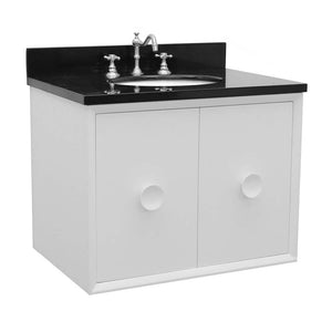 31" Single wall mount vanity in White finish with Black Galaxy top and oval sink - 400400-CAB-WH-BGO