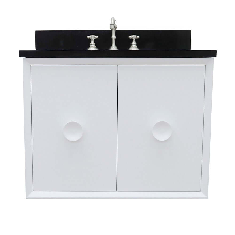 31" Single wall mount vanity in White finish with Black Galaxy top and oval sink - 400400-CAB-WH-BGO