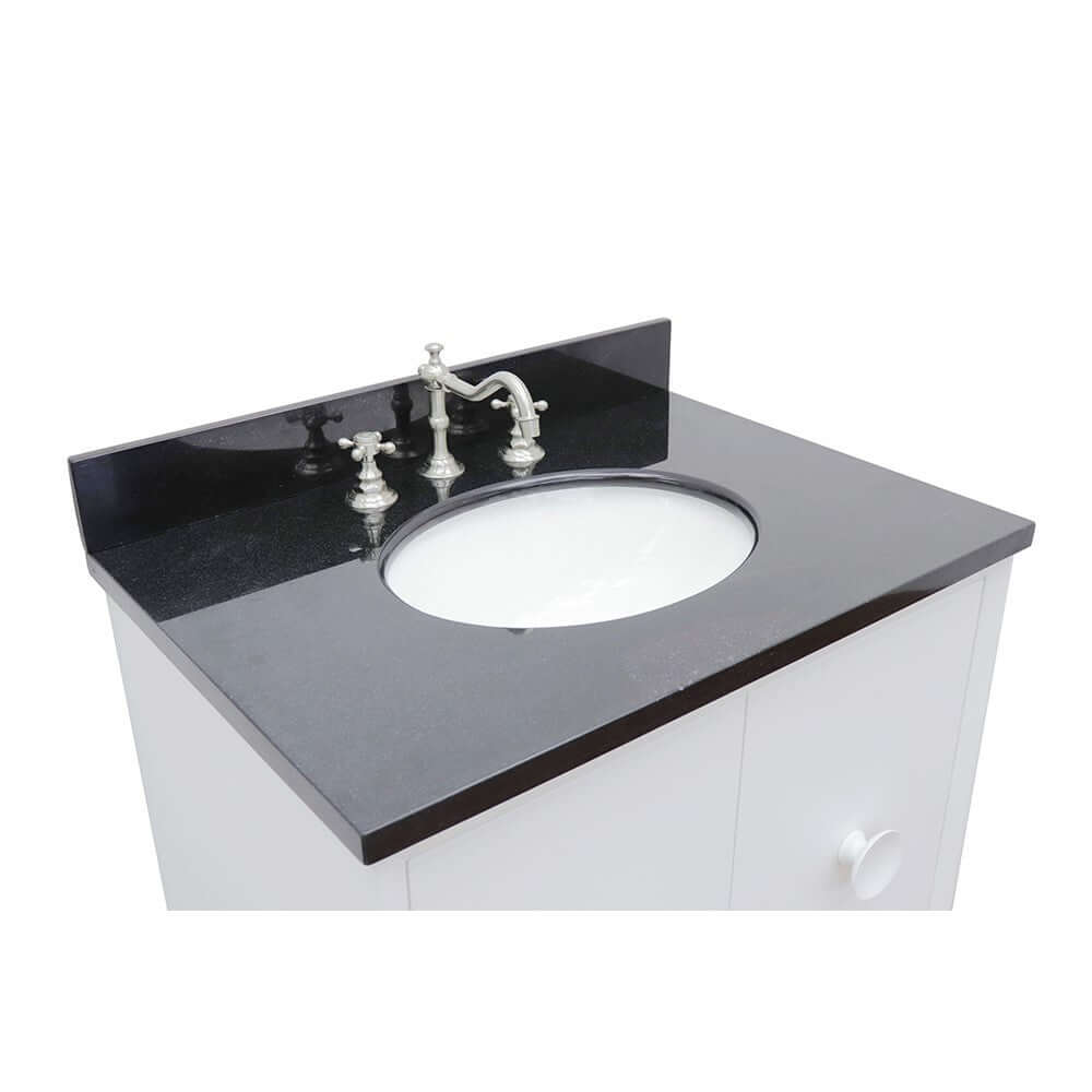 31" Single wall mount vanity in White finish with Black Galaxy top and oval sink - 400400-CAB-WH-BGO