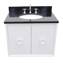 Load image into Gallery viewer, 31&quot; Single wall mount vanity in White finish with Black Galaxy top and oval sink - 400400-CAB-WH-BGO