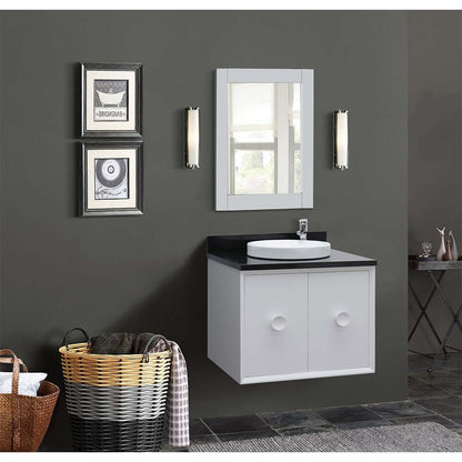 31" Single wall mount vanity in White finish with Black Galaxy top and round sink - 400400-CAB-WH-BGRD