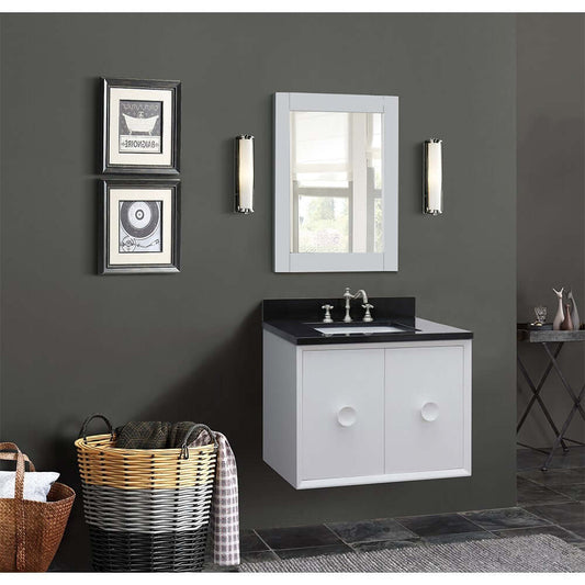 31" Single wall mount vanity in White finish with Black Galaxy top and rectangle sink - 400400-CAB-WH-BGR