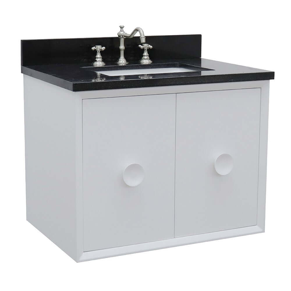 31" Single wall mount vanity in White finish with Black Galaxy top and rectangle sink - 400400-CAB-WH-BGR