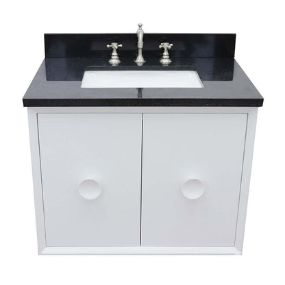 31" Single wall mount vanity in White finish with Black Galaxy top and rectangle sink - 400400-CAB-WH-BGR