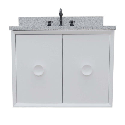 31" Single wall mount vanity in White finish with Gray granite top and oval sink - 400400-CAB-WH-GYO