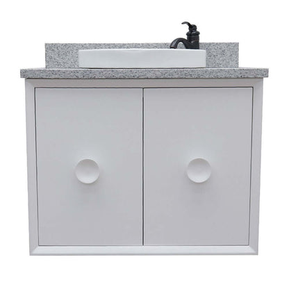 31" Single wall mount vanity in White finish with Gray granite top and round sink - 400400-CAB-WH-GYRD