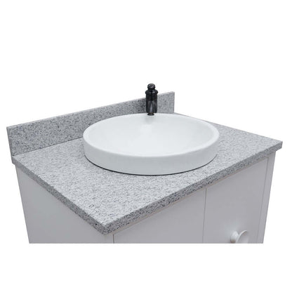 31" Single wall mount vanity in White finish with Gray granite top and round sink - 400400-CAB-WH-GYRD