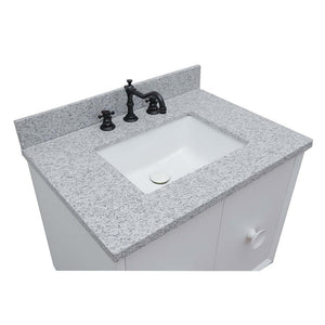 31" Single wall mount vanity in White finish with Gray granite top and rectangle sink - 400400-CAB-WH-GYR