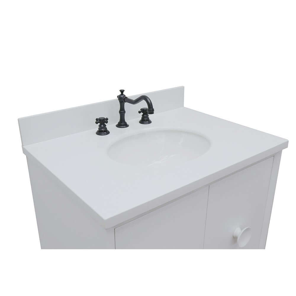 31" Single wall mount vanity in White finish with White Quartz top and oval sink - 400400-CAB-WH-WEO