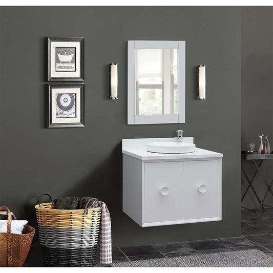 31" Single wall mount vanity in White finish with White Quartz top and round sink - 400400-CAB-WH-WERD