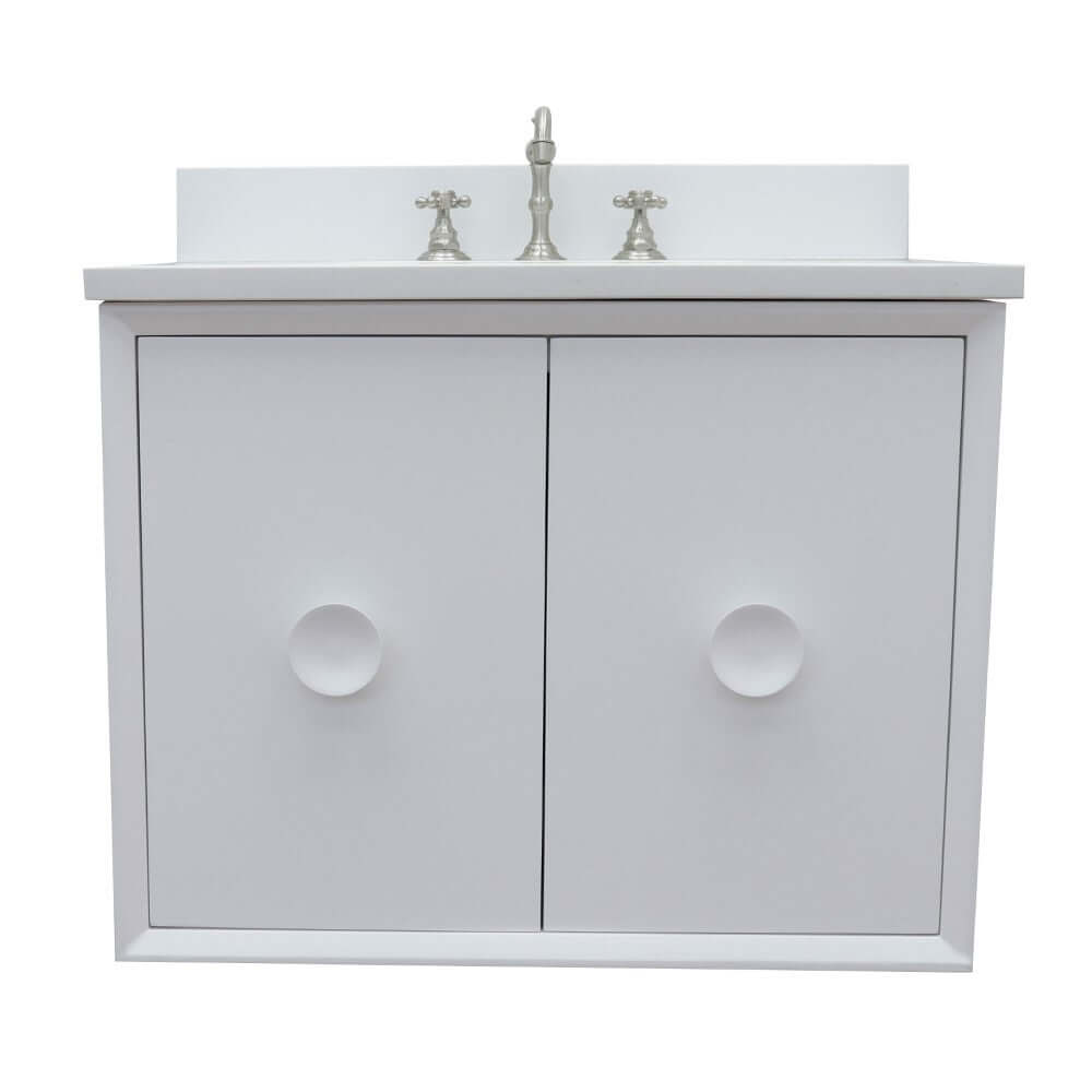 31" Single wall mount vanity in White finish with White Quartz top and rectangle sink - 400400-CAB-WH-WER