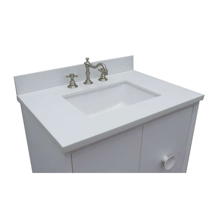 31" Single wall mount vanity in White finish with White Quartz top and rectangle sink - 400400-CAB-WH-WER