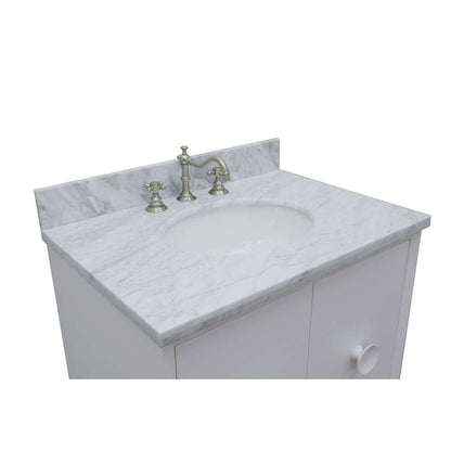 31" Single wall mount vanity in White finish with White Carrara top and oval sink - 400400-CAB-WH-WMO