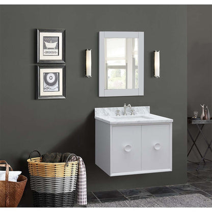 31" Single wall mount vanity in White finish with White Carrara top and rectangle sink - 400400-CAB-WH-WMR