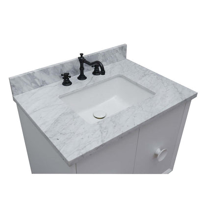 31" Single wall mount vanity in White finish with White Carrara top and rectangle sink - 400400-CAB-WH-WMR