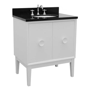 31" Single vanity in White finish with Black Galaxy top and oval sink - 400400-WH-BGO