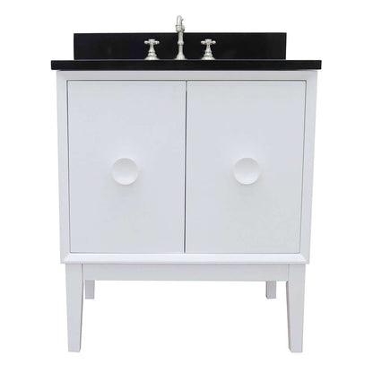 31" Single vanity in White finish with Black Galaxy top and oval sink - 400400-WH-BGO