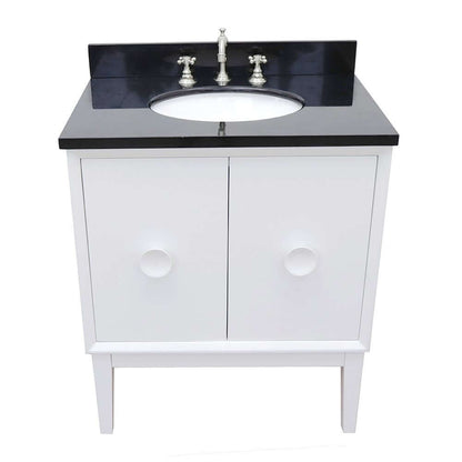 31" Single vanity in White finish with Black Galaxy top and oval sink - 400400-WH-BGO