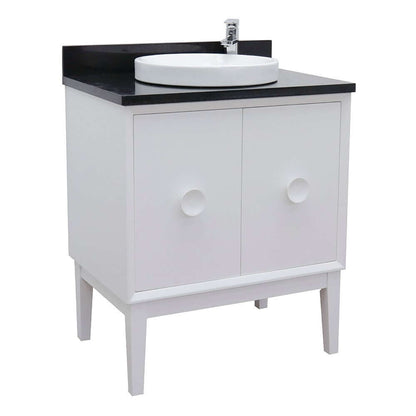 31" Single vanity in White finish with Black Galaxy top and round sink - 400400-WH-BGRD