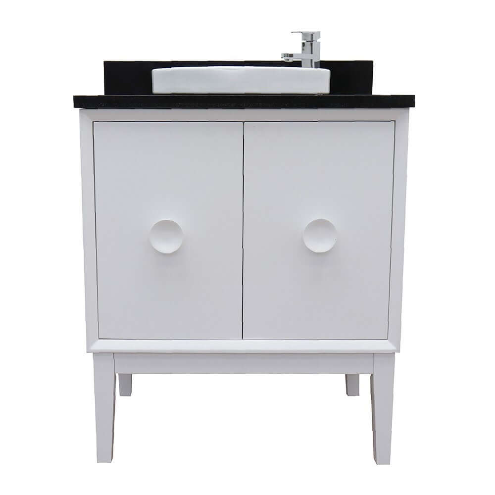 31" Single vanity in White finish with Black Galaxy top and round sink - 400400-WH-BGRD