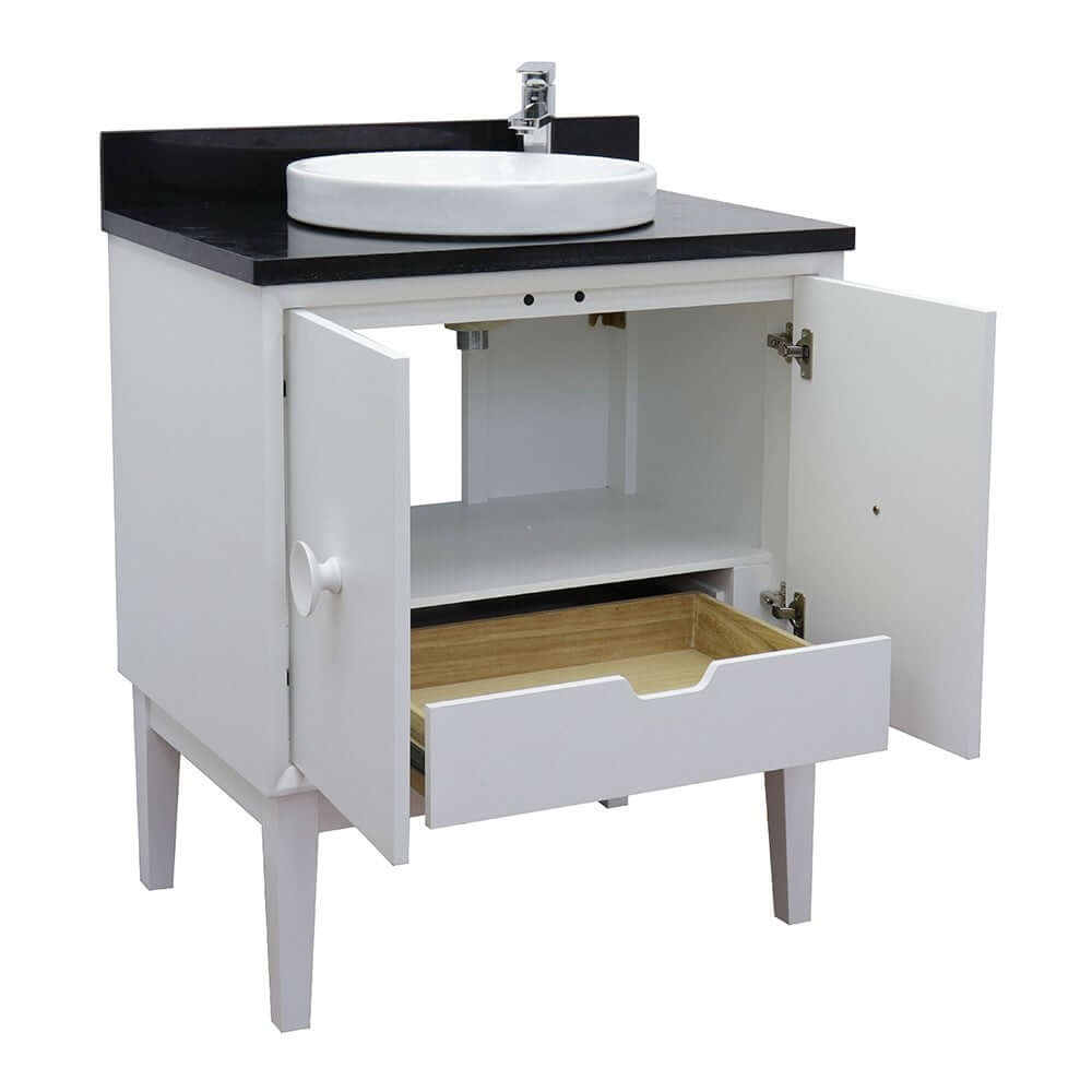 31" Single vanity in White finish with Black Galaxy top and round sink - 400400-WH-BGRD