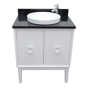 31" Single vanity in White finish with Black Galaxy top and round sink - 400400-WH-BGRD