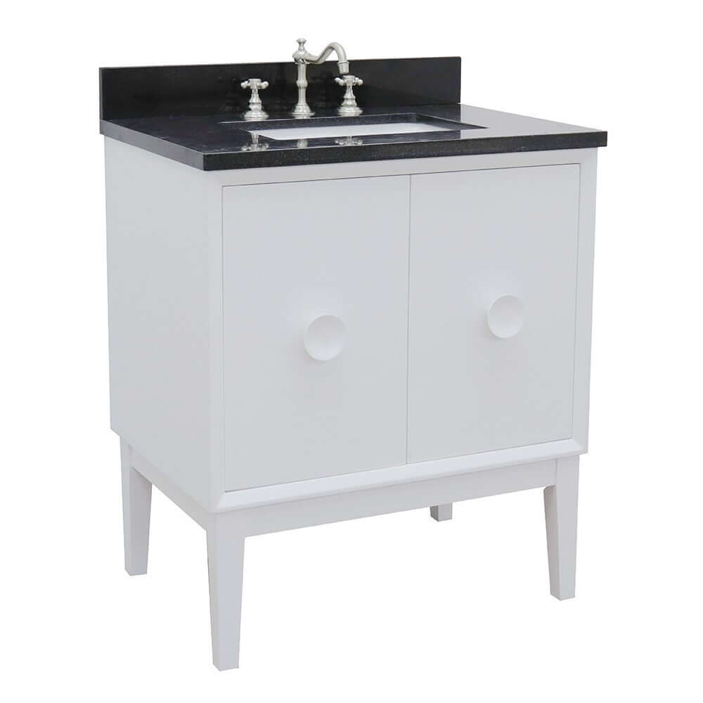 31" Single vanity in White finish with Black Galaxy top and rectangle sink - 400400-WH-BGR