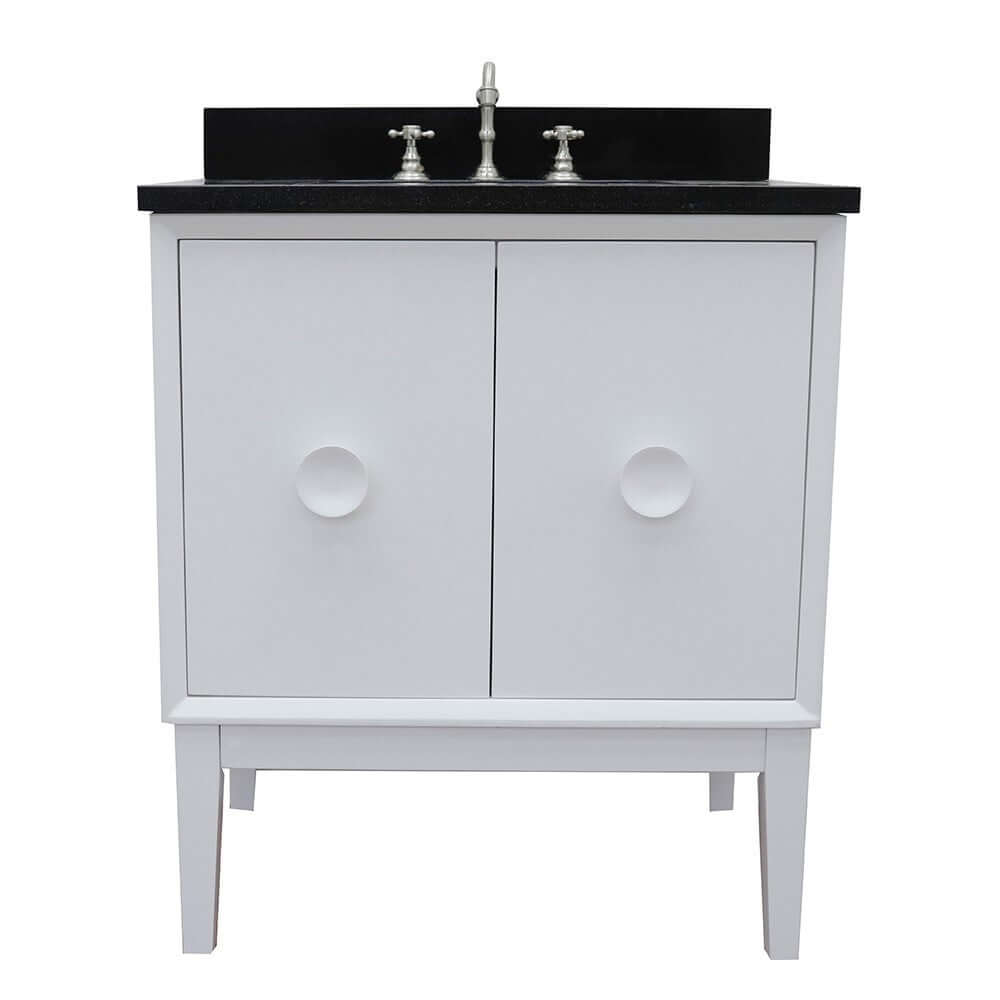 31" Single vanity in White finish with Black Galaxy top and rectangle sink - 400400-WH-BGR