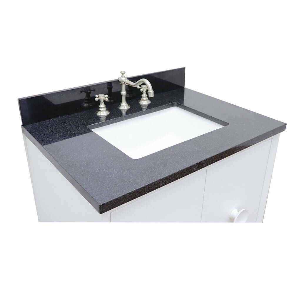 31" Single vanity in White finish with Black Galaxy top and rectangle sink - 400400-WH-BGR