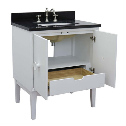 31" Single vanity in White finish with Black Galaxy top and rectangle sink - 400400-WH-BGR