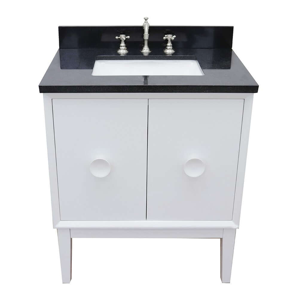 31" Single vanity in White finish with Black Galaxy top and rectangle sink - 400400-WH-BGR